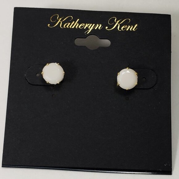 KATHERYN KENT, Stylish Gold-tone & White Stone Stud Earrings - Fashion Jewelry - Picture 1 of 7